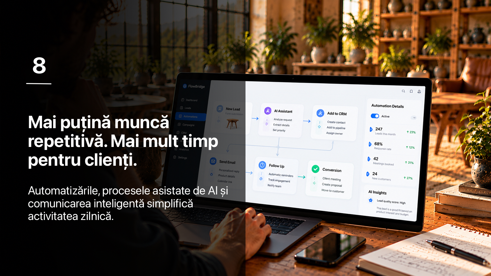 8. Mai puțină muncă repetitivă. Mai mult timp pentru clienți.